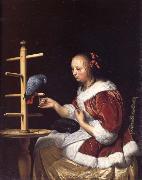 MIERIS, Frans van, the Elder A Woman in a Red Jacket Feeding a Parrot oil